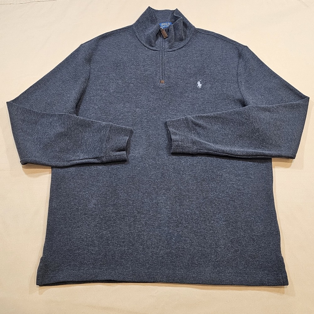 Polo Ralph Lauren Sweater Mens XL 1/4 Zip‎ Gray Long Sleeve  Pullover Cotton